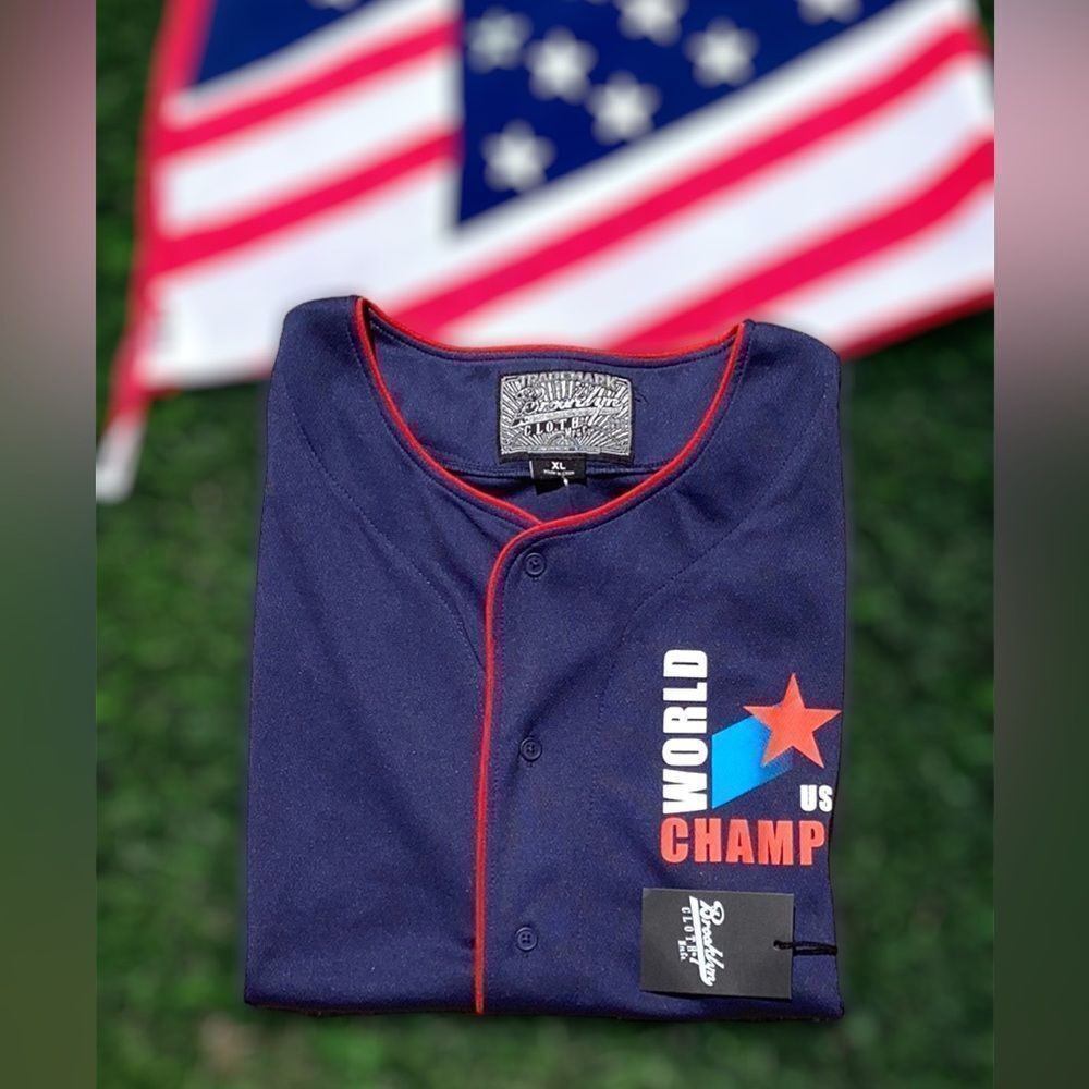 BROOKLYN CLOTH MFG.CO. NWT MENS WORLD CHAMPS USA ATHLETICS DEPT.#76 JERSEY SHIRT
